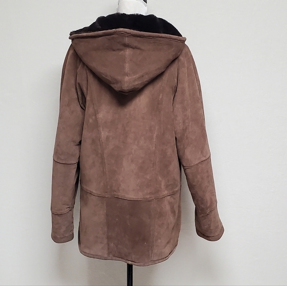 VINTAGE Hamilton Manor Reversible Suede Leather Sherpa Hooded Oversized Jacket - Picture 10 of 16